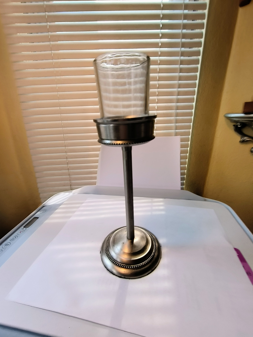 Metal Pedestal Candle Holder with Glass Hurricane - Silver Says T Light